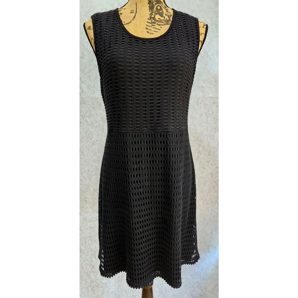 Ellie Kai Crochet Knit Fit & Flare Dress Black Sleeveless, Zipper Back, Sz 8